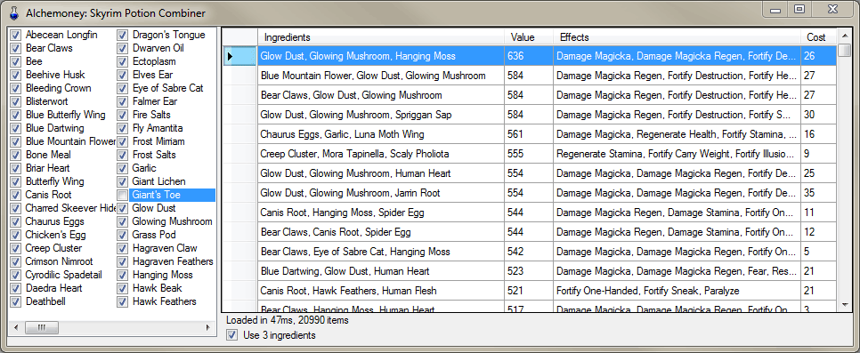 basic skyrim alchemy recipes